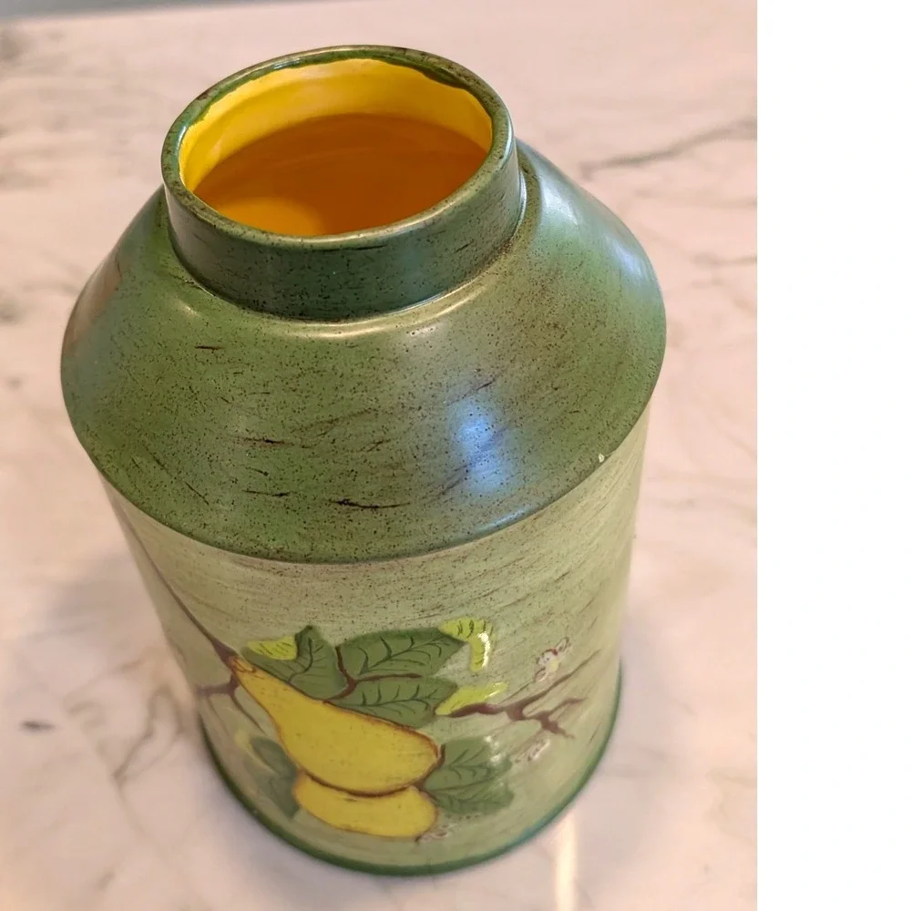 Vintage‎ Hand Painted Ceramic Pear Tea Caddy Ginger Jar Sage Green Rustic Decor